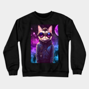 Techno Cat In Cyber Space Crewneck Sweatshirt